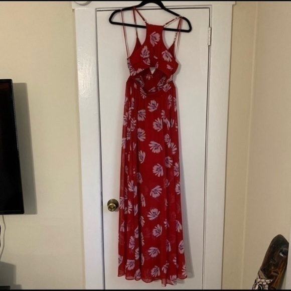 Express Red Cut-Out Elastic Waist Maxi Dress XS - Picture 8 of 8